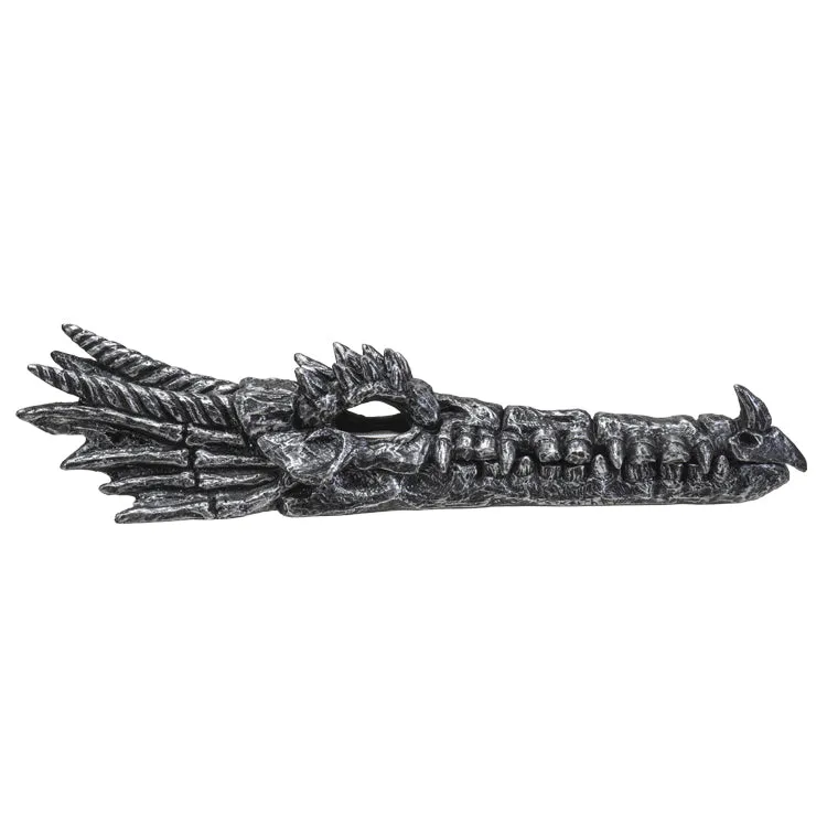 10.8" Dragon Skull Silver Stick Incense Holder