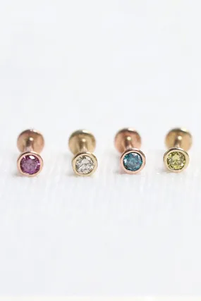 14K Gold Genuine Color Diamond Bezel Internally threaded Flat Back Labret Earring Piercing