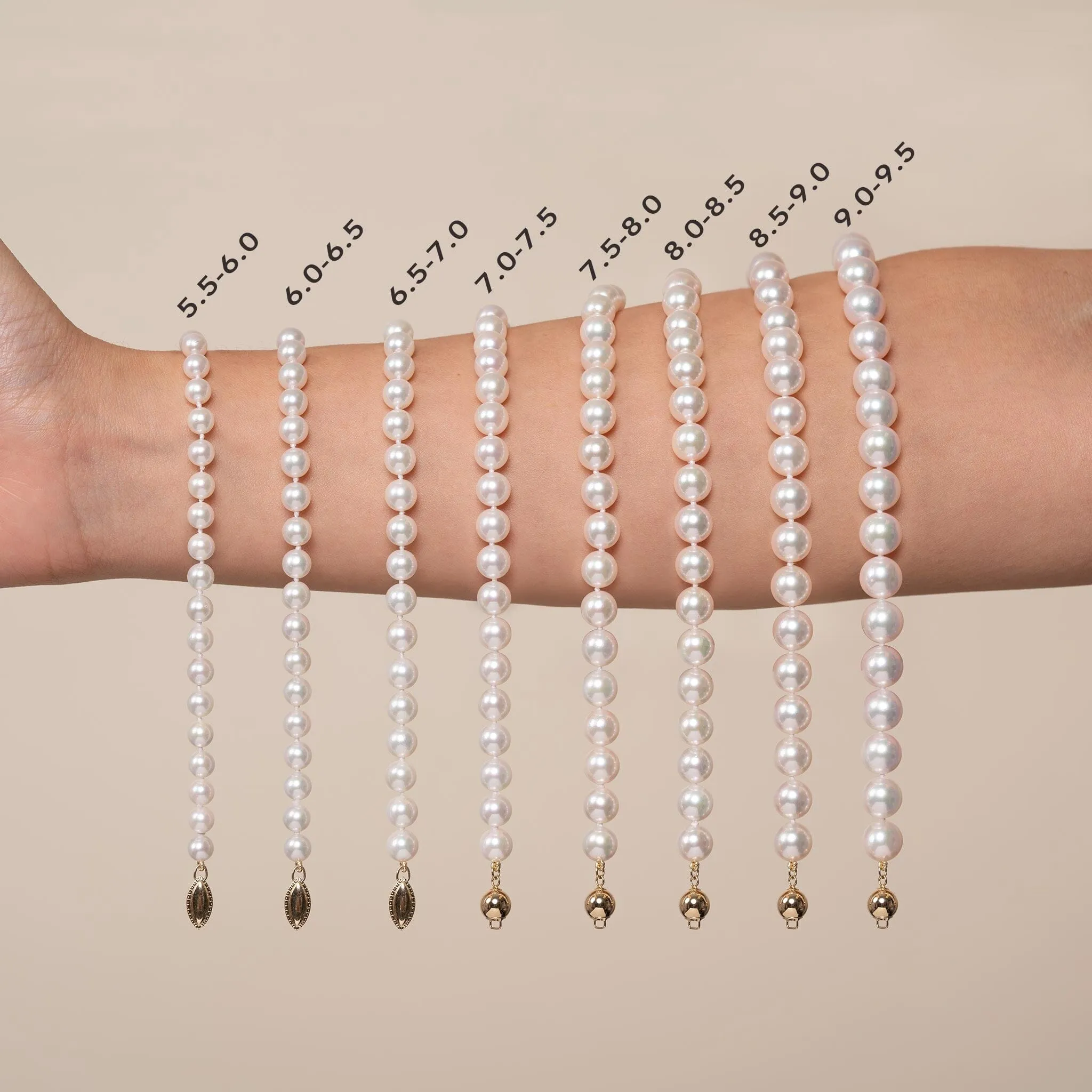 6.0-6.5 mm Triple Strand White Akoya AAA Pearl Bracelet