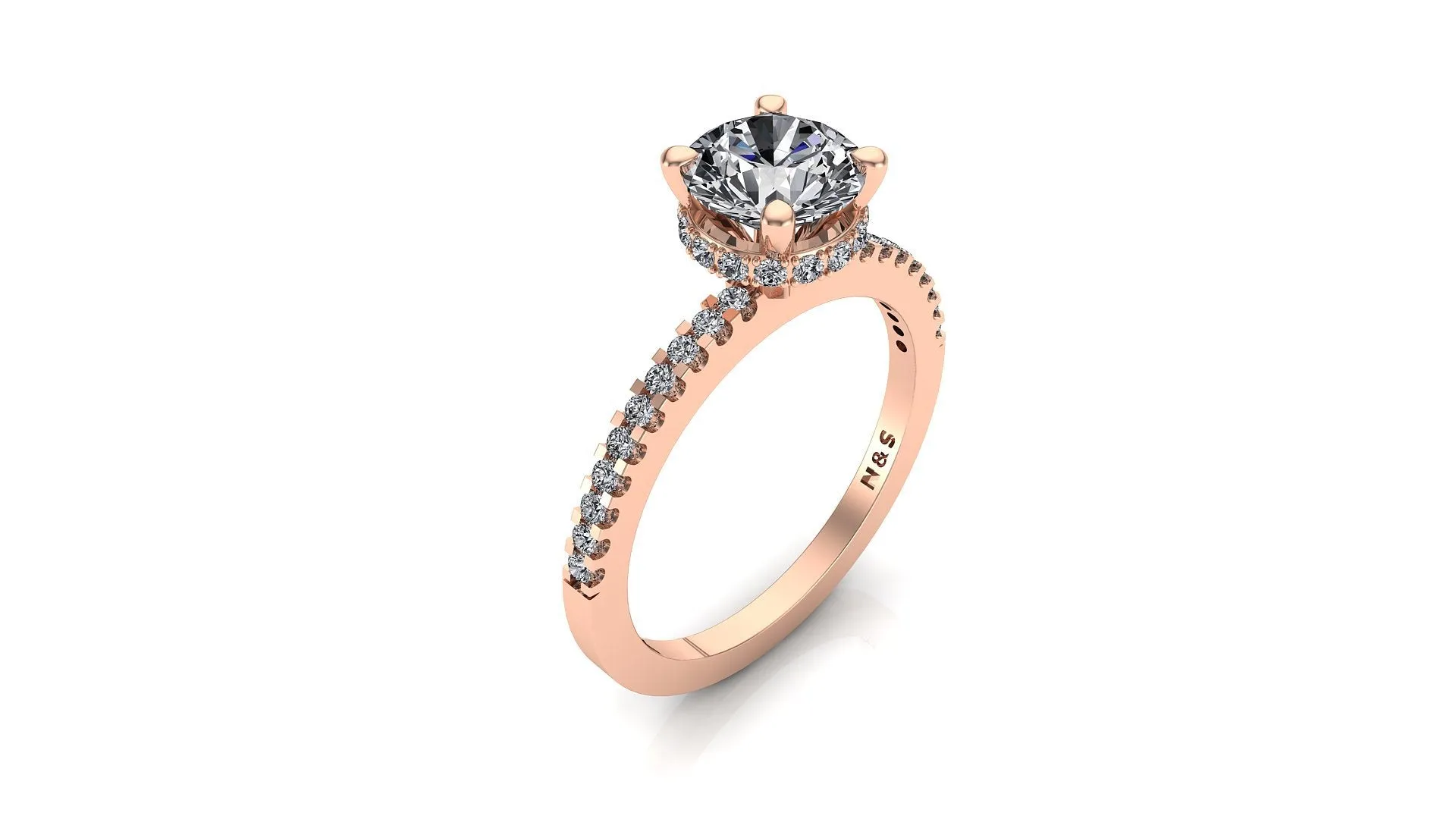 7.0mm (1.20ct) Katie ForeverOne Round Moissanite Four Prong Diamond Underhalo Engagement Ring 14K Gold MOENG068