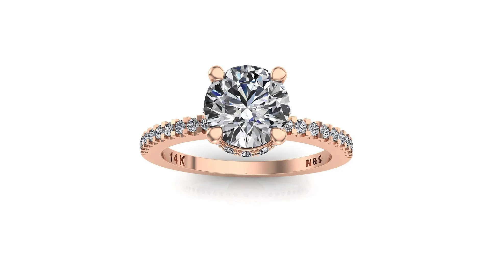 7.0mm (1.20ct) Katie ForeverOne Round Moissanite Four Prong Diamond Underhalo Engagement Ring 14K Gold MOENG068