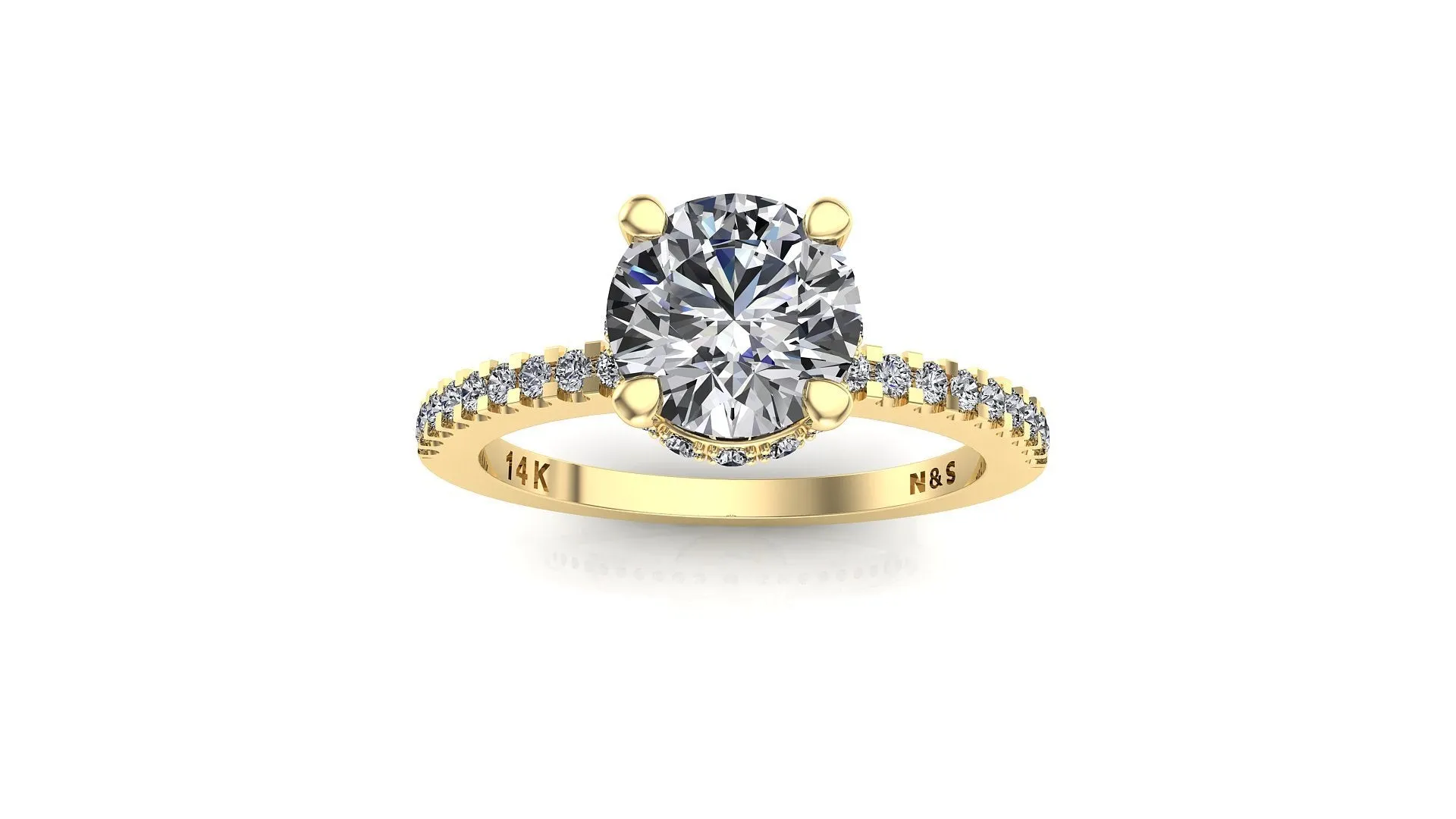 7.5mm (1.50ct) Monique ForeverOne Round Moissanite Four Prong Diamond Underhalo Engagement Ring 14K Gold MOENG073