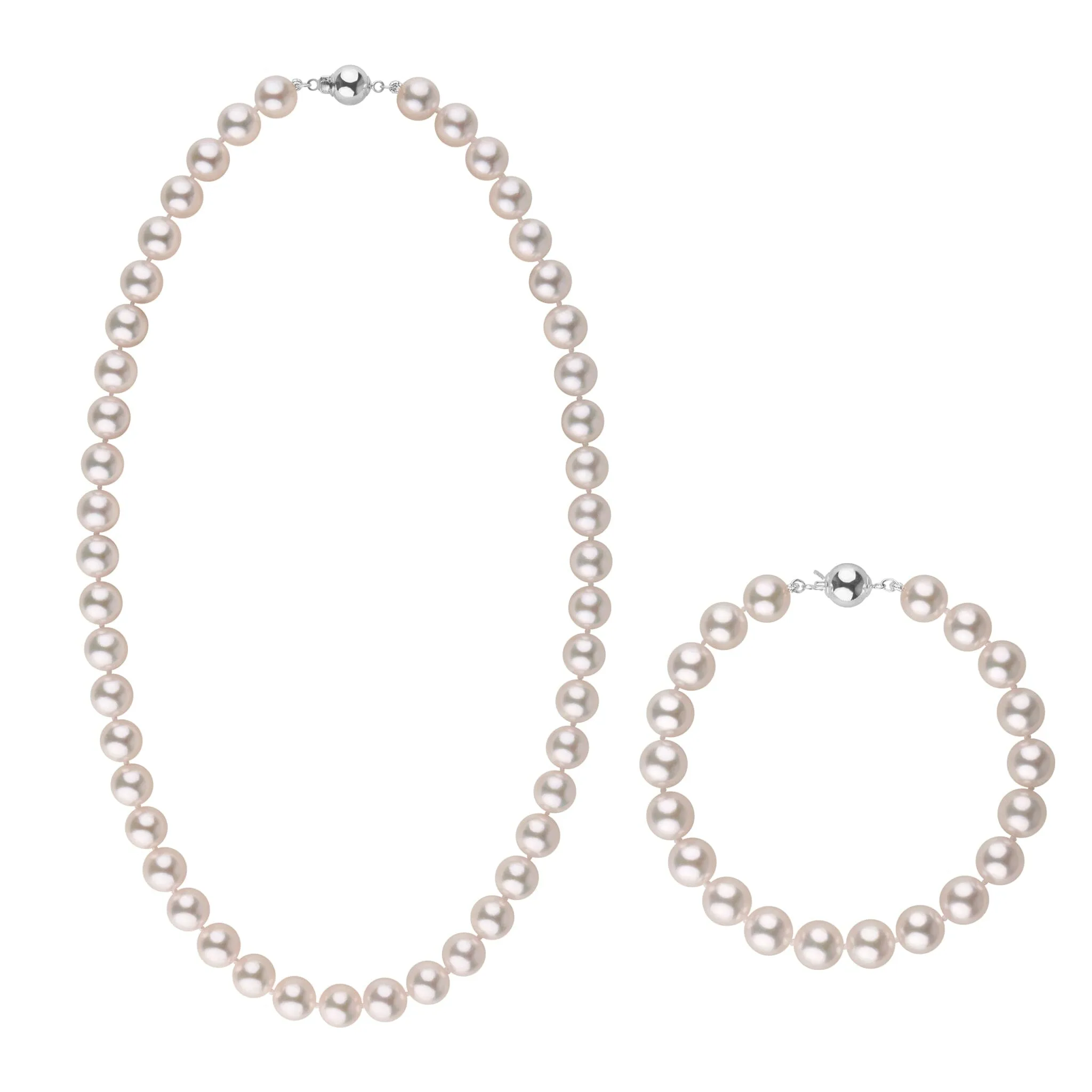 8.5-9.0 mm AAA Blush White Silver Tone Akoya Pearl 18 Inch Necklace & Bracelet Set