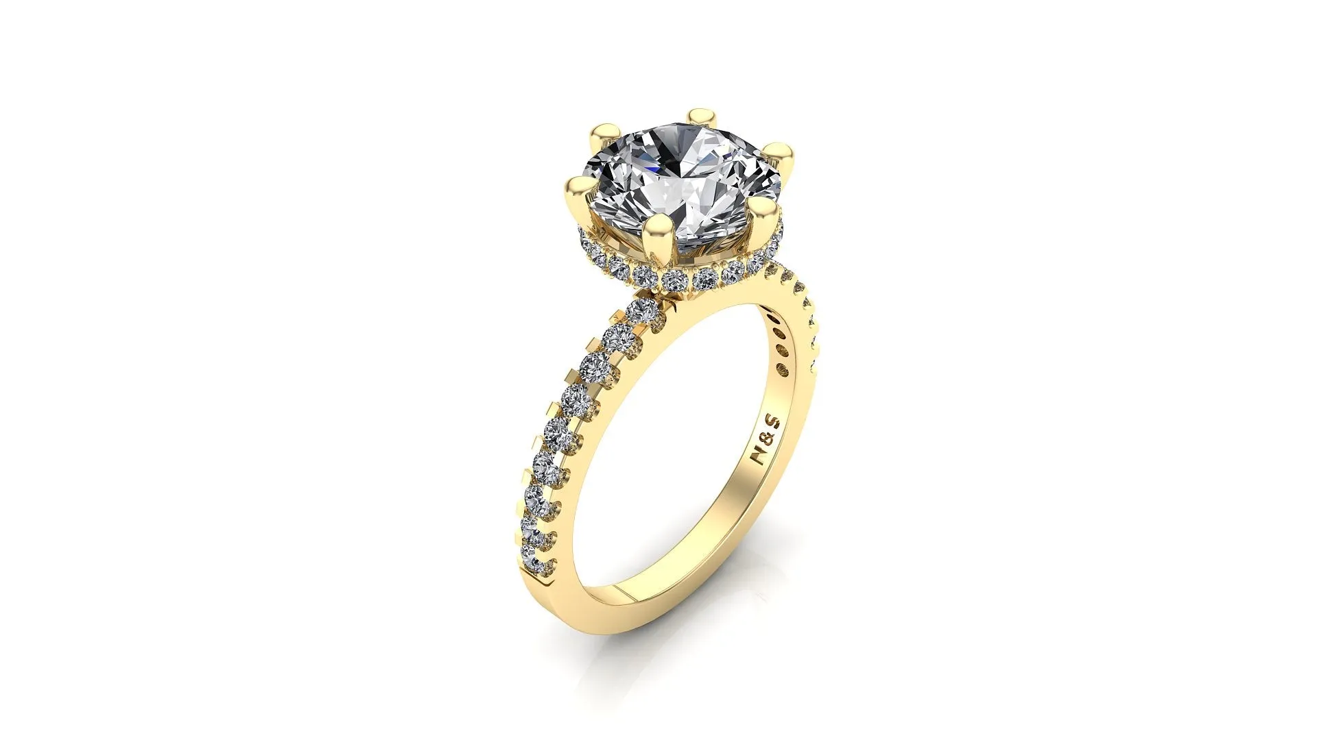 8mm (1.90ct) Katie ForeverOne Round Moissanite Diamond Underhalo Engagement Ring 14K Gold MOENG019