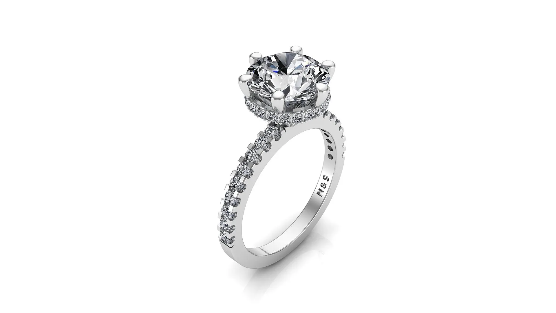 8mm (1.90ct) Katie ForeverOne Round Moissanite Diamond Underhalo Engagement Ring 14K Gold MOENG019