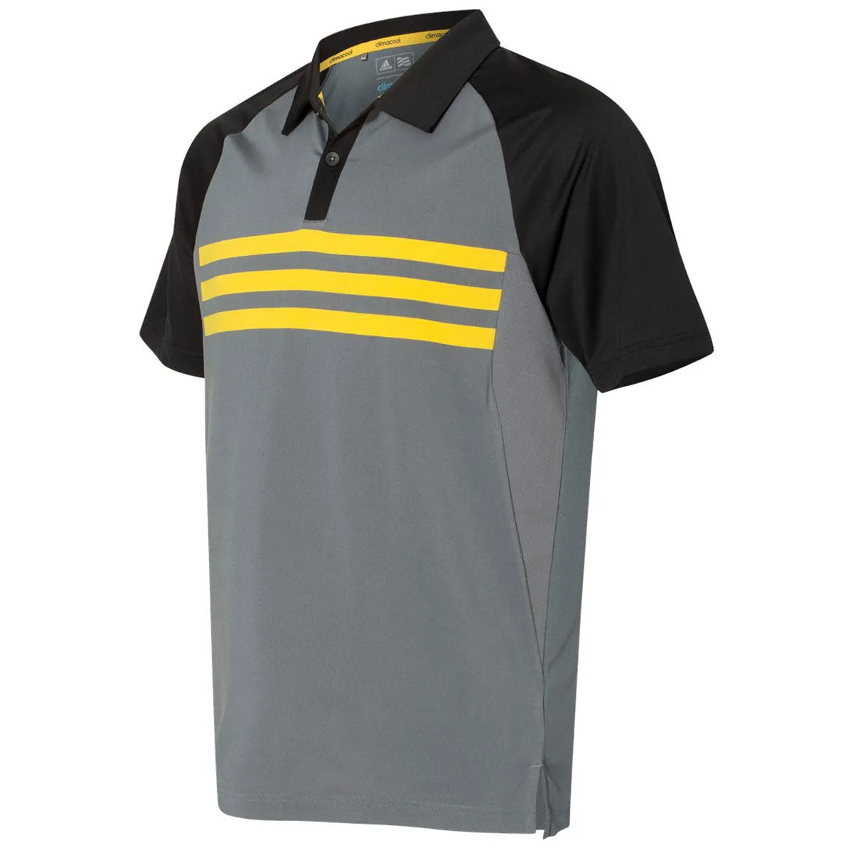 adidas Golf Men's Black/Vista Grey/EQT Yellow Climacool 3-Stripe Sport Shirt