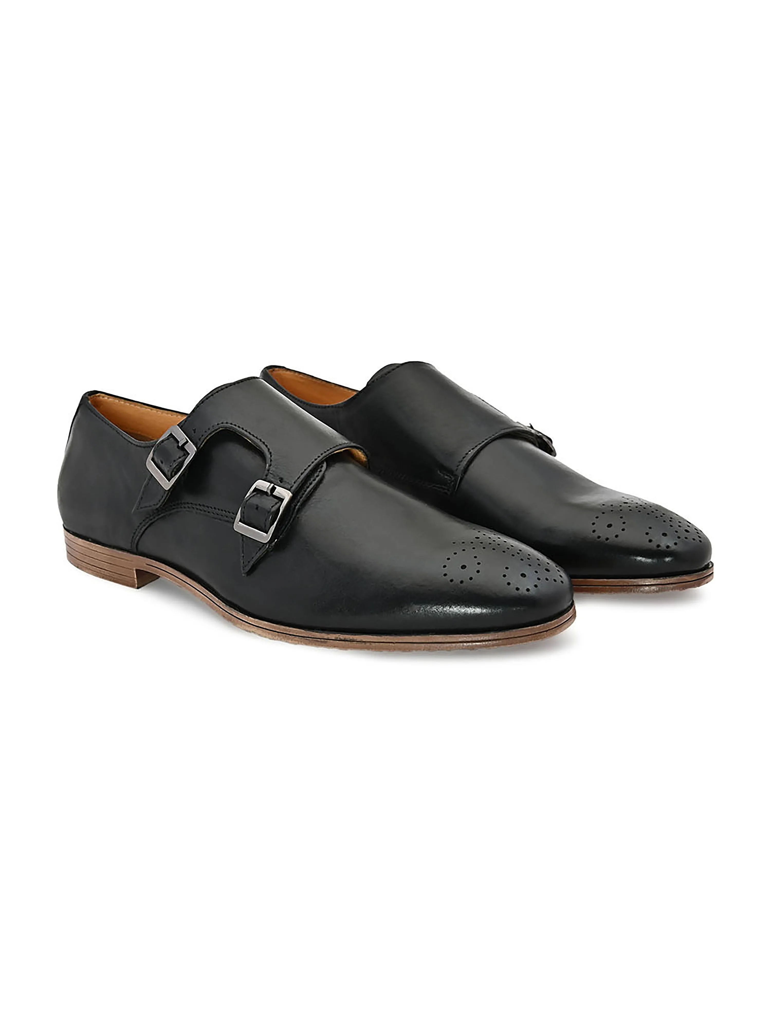 Alberto Torresi Men's Leather Toro Black Double Monk Straps