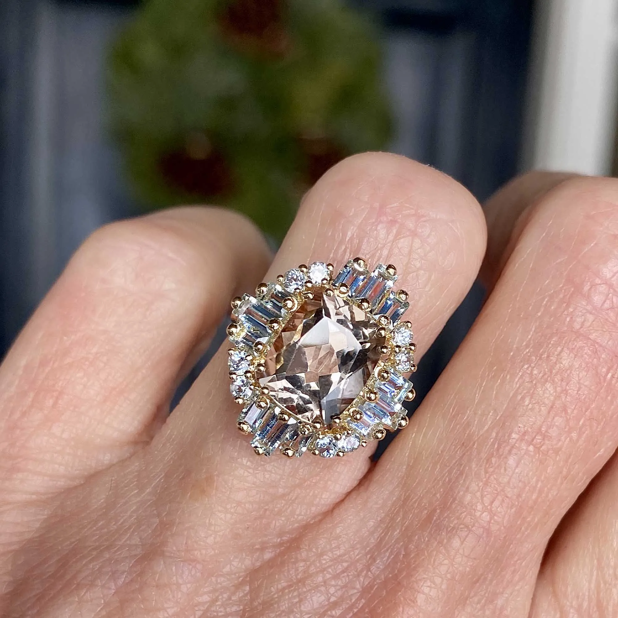 Aquamarine Baguette Morganite Ballerina Ring