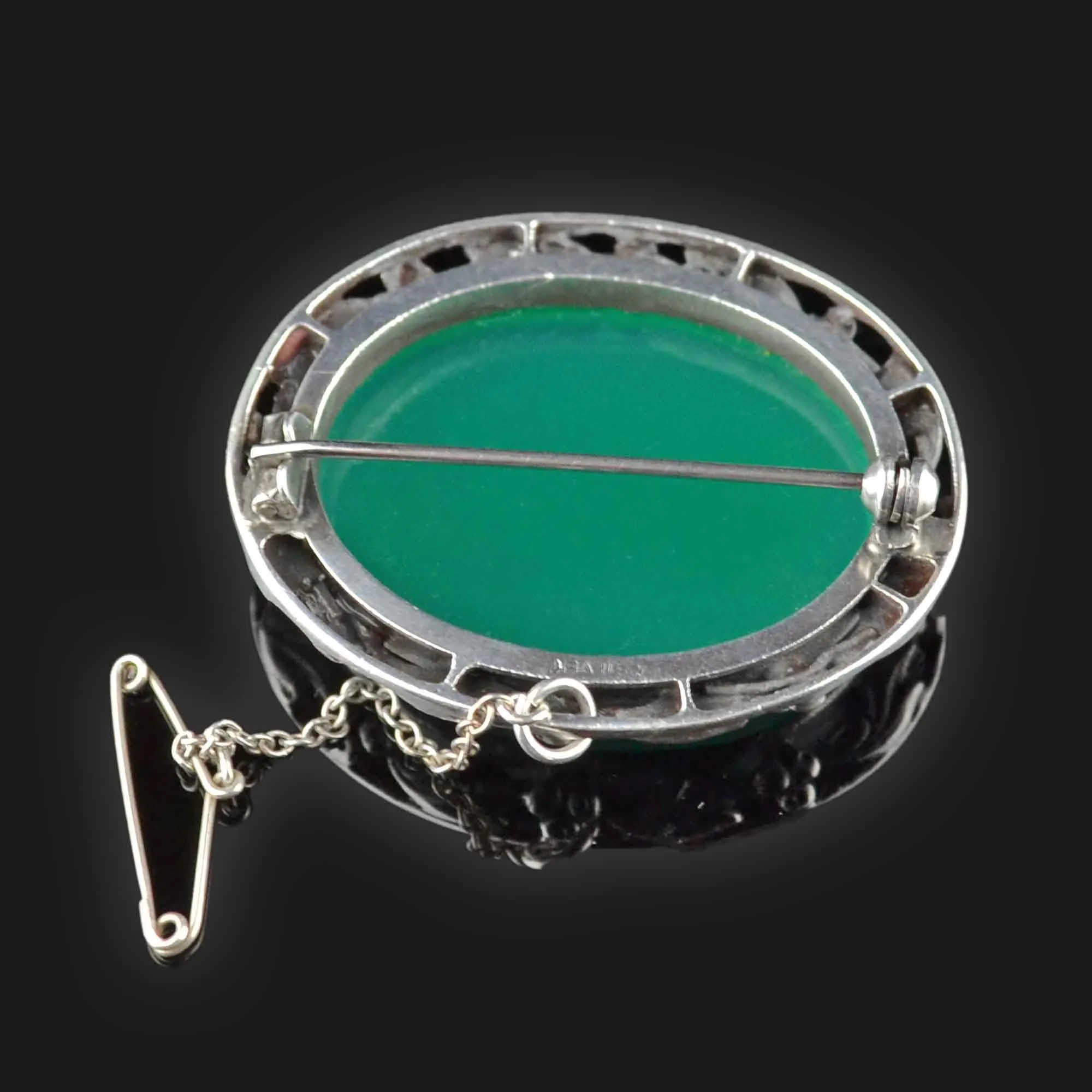 Arts and Crafts Chrysoprase Brooch in Sterling Silver