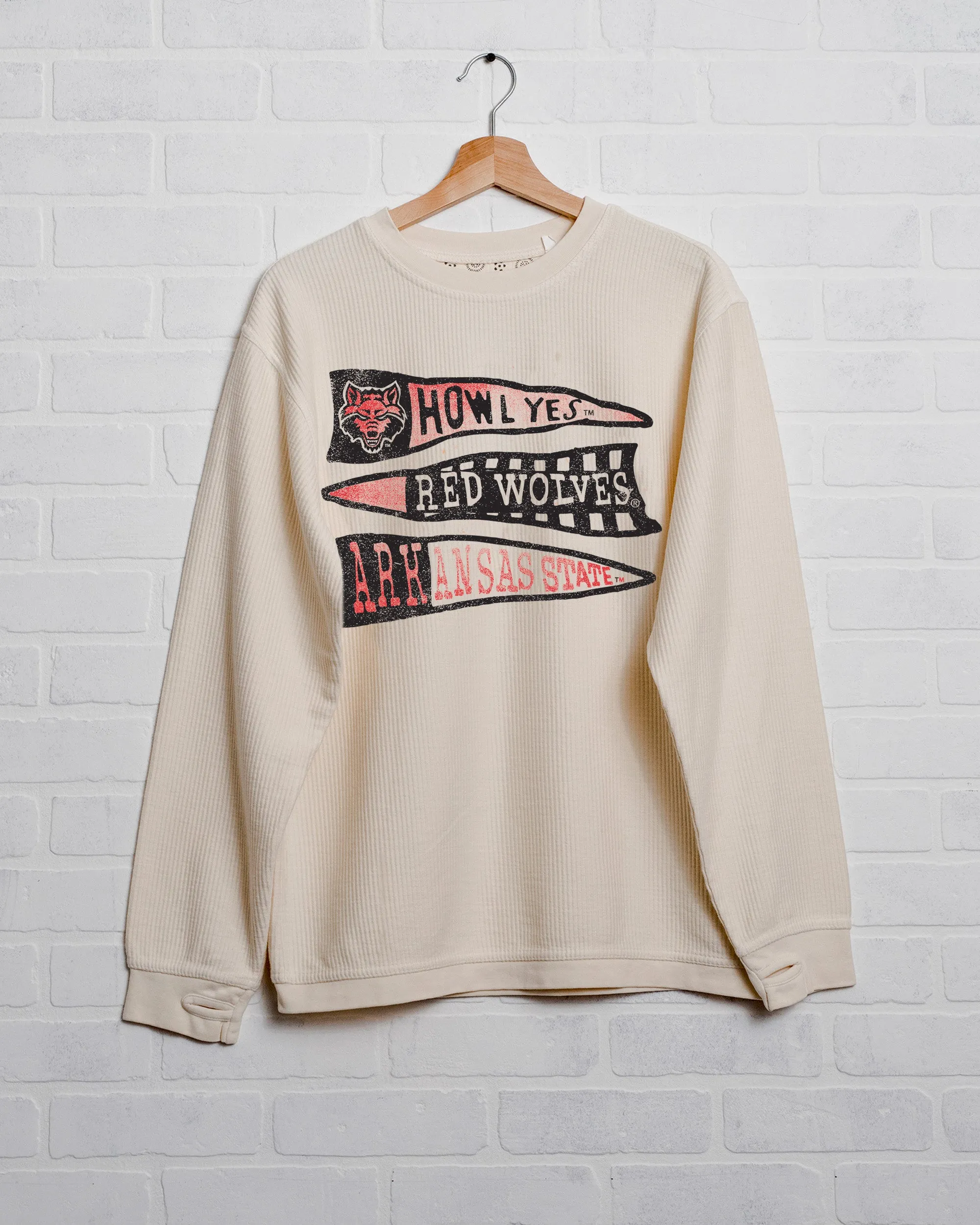 ASU Red Wolves Pennant Ivory Corded Crew Sweatshirt