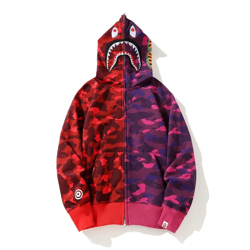 BAPE Color Camo Separate Shark Full Zip Hoodie Red/Purple