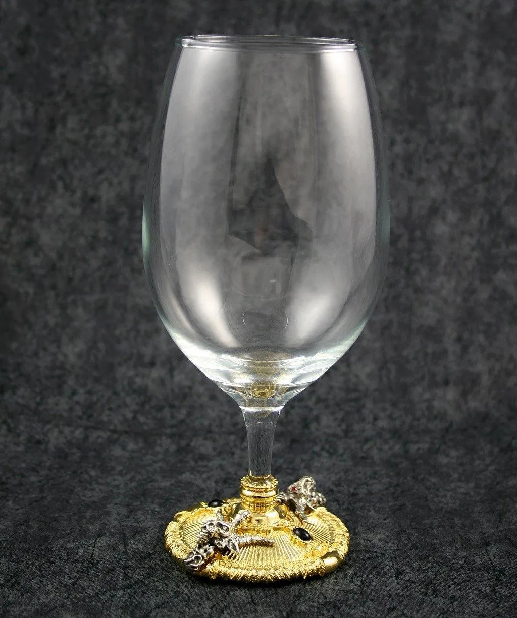 Baphomet Wine Glass - Gold-Plated with Black & Red Stones