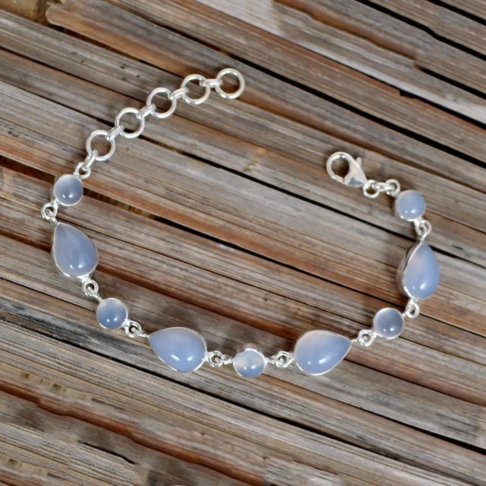 Beautiful Chalcedony Gemstone 925 Sterling Silver Link Bracelet Jewelry