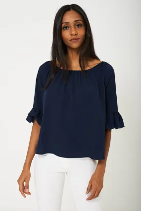 BIK BOK Bell Sleeve Top in Navy