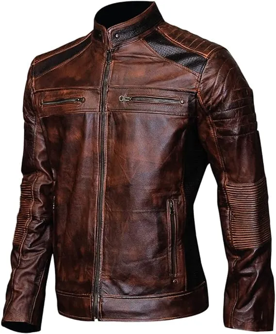 Brown Mens Vintage Biker Retro Motorcycle Leather Jacket