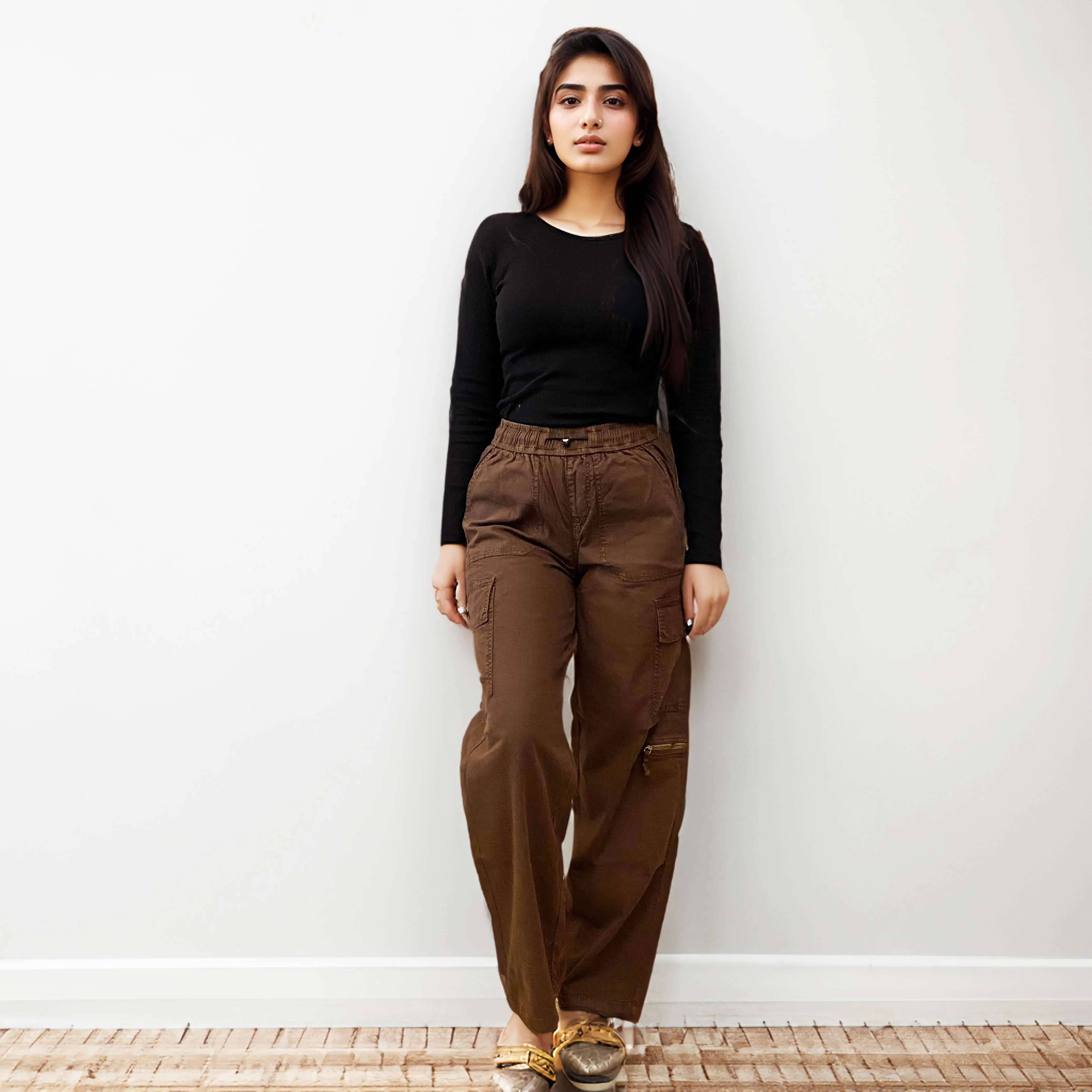 Brown Straight Cargo Pants