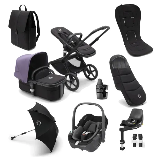 Bugaboo Fox 5, Pebble 360 Ultimate Travel System - Black/Midnight Black/Astro Purple