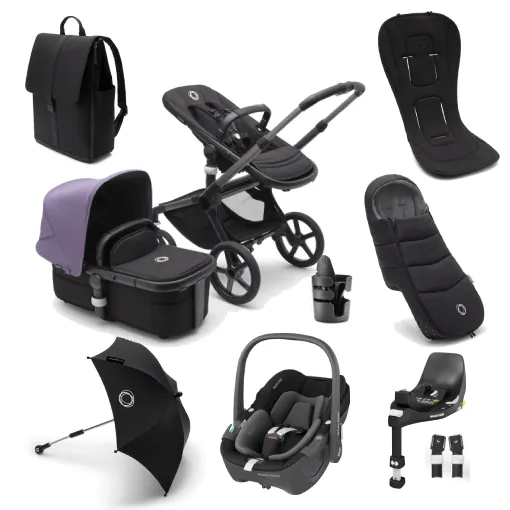 Bugaboo Fox 5, Pebble 360 Ultimate Travel System - Graphite/Midnight Black/Astro Purple