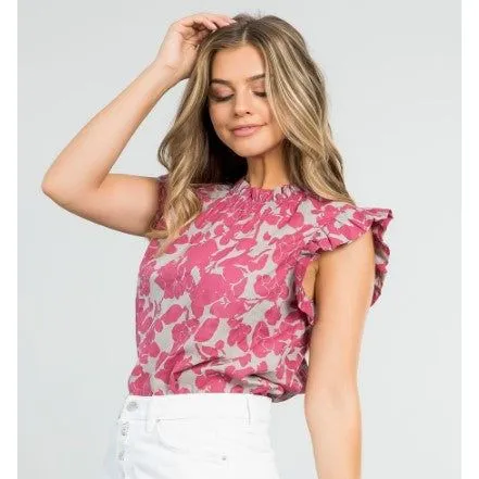 Carolyn Ruffle Sleeve Print Top-SALE