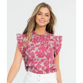 Carolyn Ruffle Sleeve Print Top-SALE