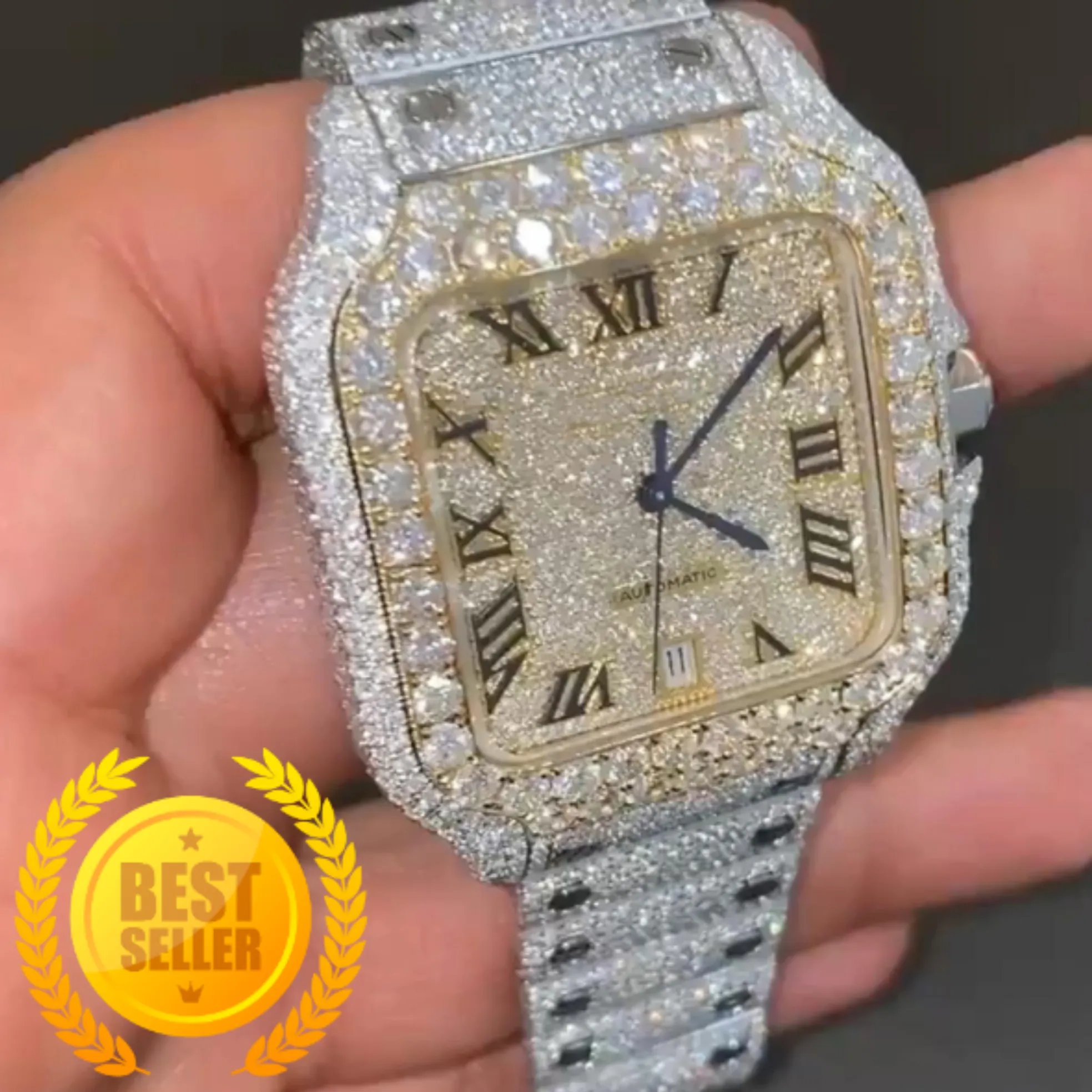 Cartier Santos Moissanite Diamond Watch | vvs moissanite watch