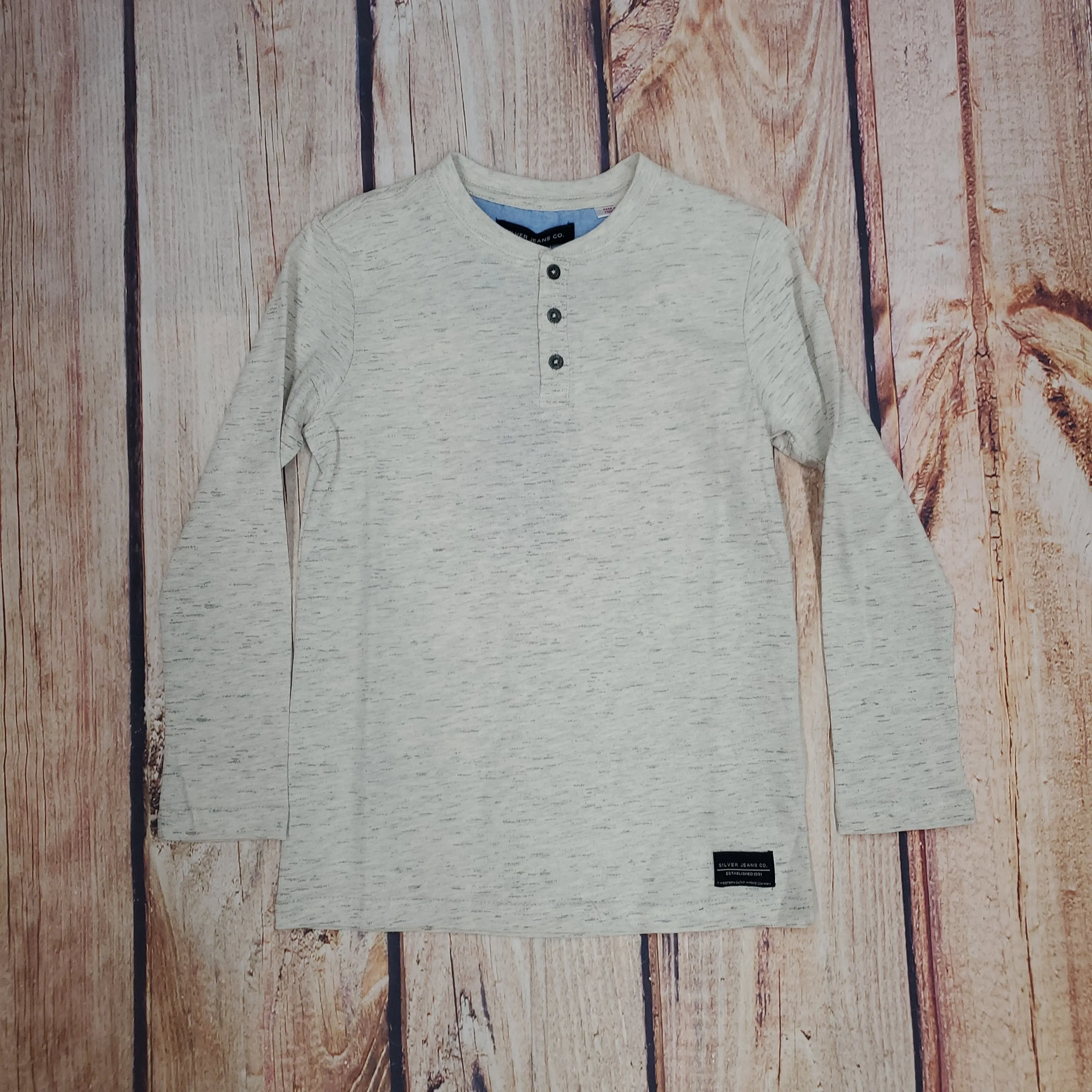 CLEARANCE Silver Heather Oatmeal Long Sleeve Henley