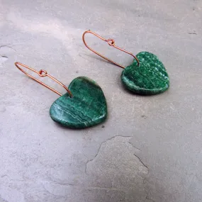 Copper wire with Green Rhodonite Gemstone Hearts earrings