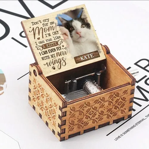 Custom Pet Cat Photo&Name Wooden Music Box Put Your Picture on Music Box