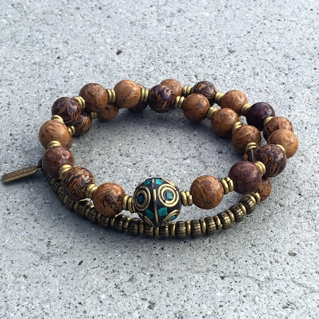 Elephant Jasper 'Protection' 27 Bead Wrist Mala with Tibetan Guru Bead