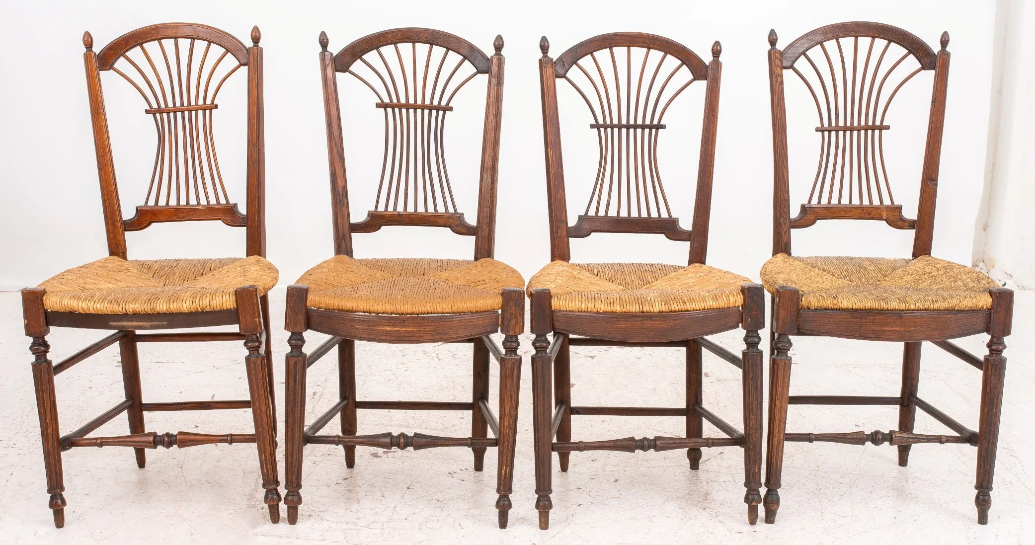 French Provincial Rush Seated Side Chairs, Set of 4