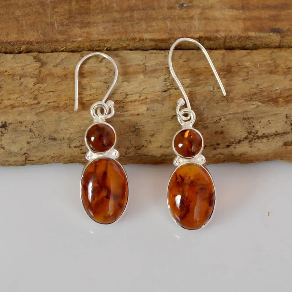 Genuine Amber Gemstone Handmade Sterling Silver Dangle Earring