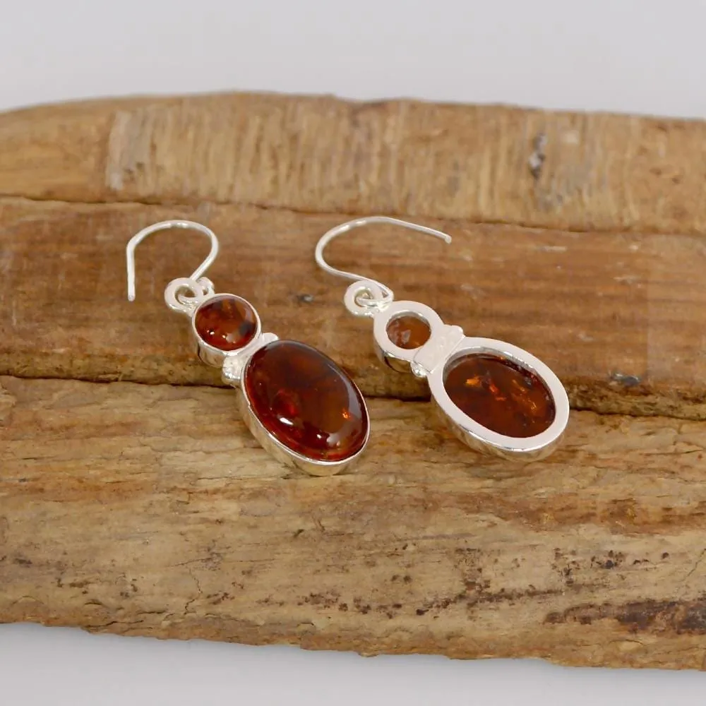 Genuine Amber Gemstone Handmade Sterling Silver Dangle Earring