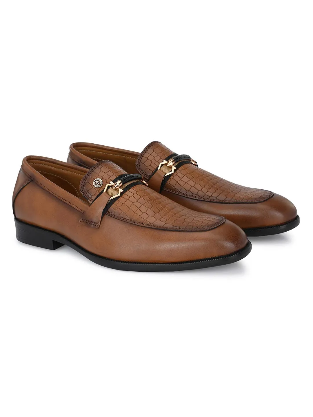 GENUINE LEATHER MEN'S CALABRIA TAN BUCKLE SLIP-ONS