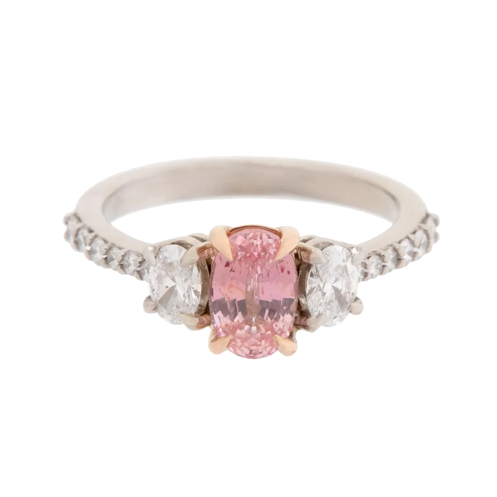 GIA Certified No Heat Padparadscha 3-Stone Ring