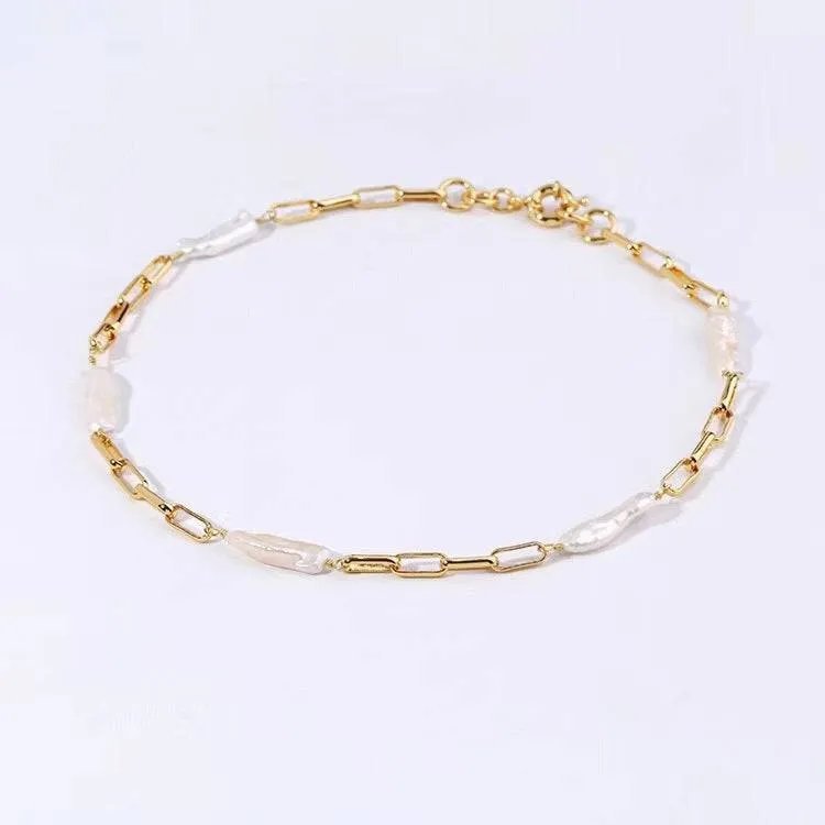 Gold Chain Baroque Pearl Necklace