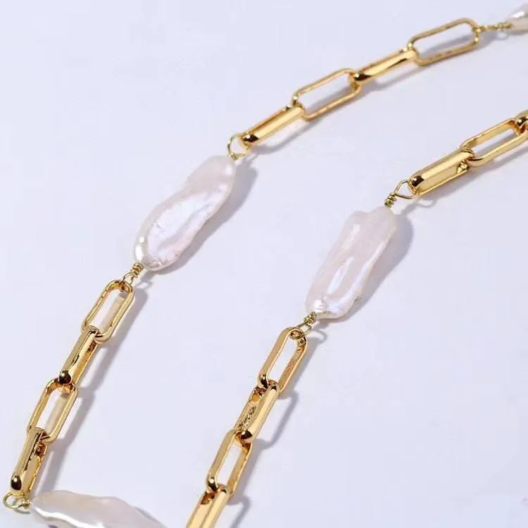 Gold Chain Baroque Pearl Necklace