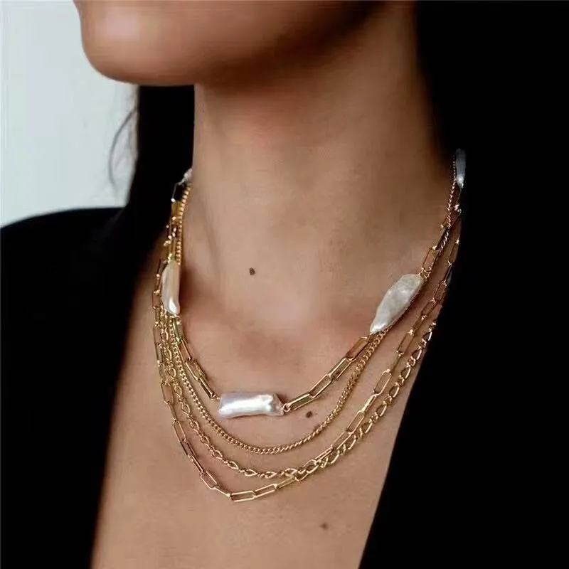 Gold Chain Baroque Pearl Necklace