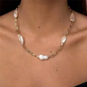 Gold Chain Baroque Pearl Necklace