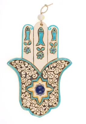 Hamsa Hand Blessings arabesque white stone for Home Blessing Wall Hanging #1104