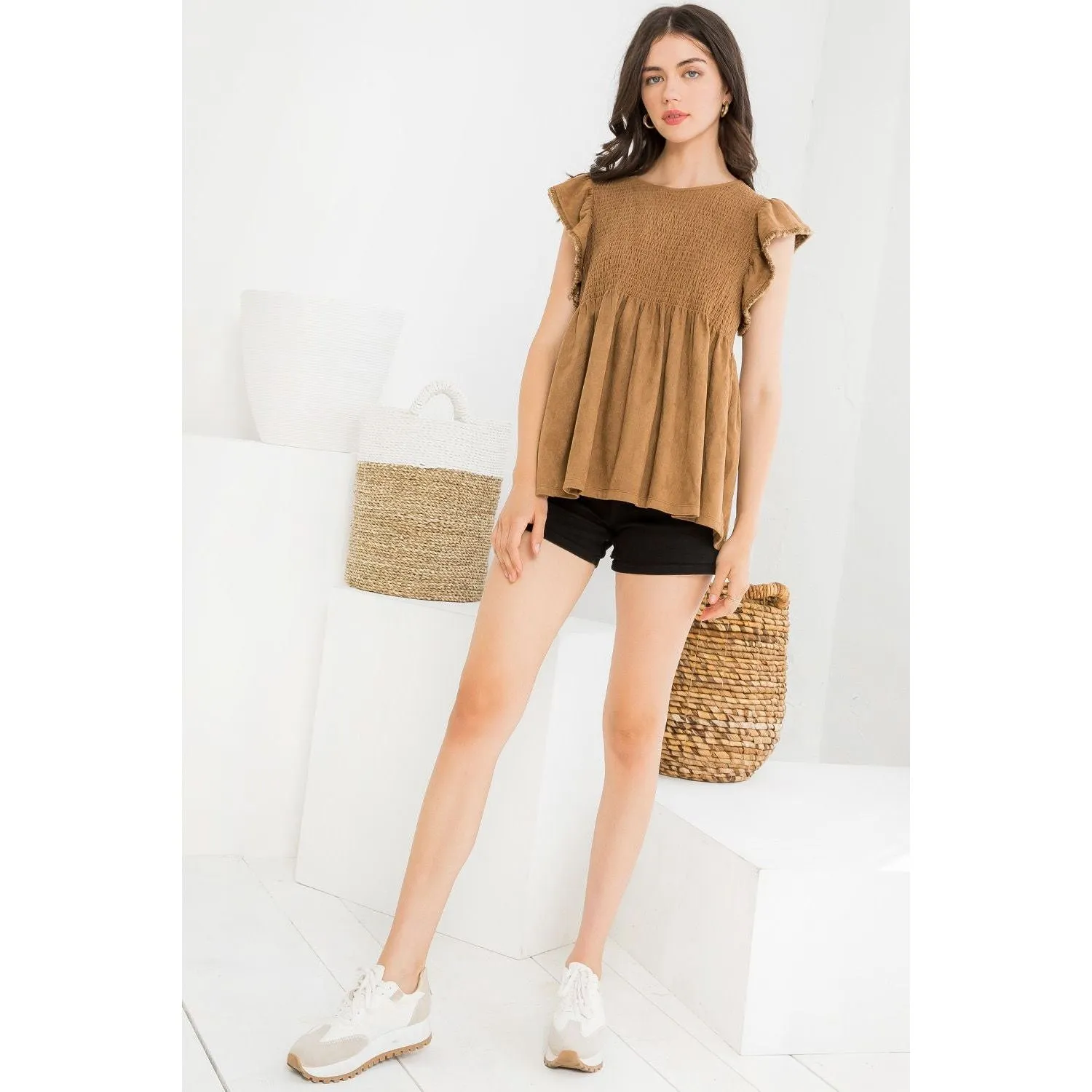 Juniper Suede Flutter Sleeve THML Top