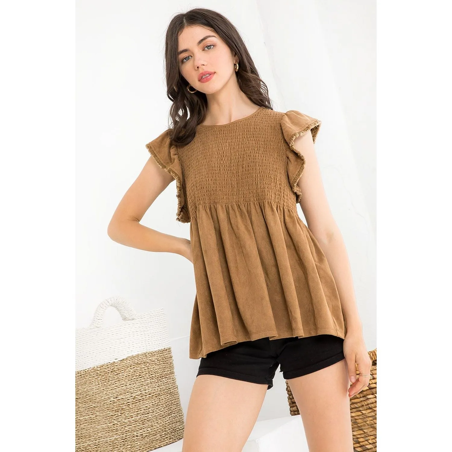 Juniper Suede Flutter Sleeve THML Top