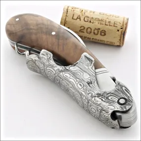 Laguiole Magnum Damascus Burled Walnut Corkscrew