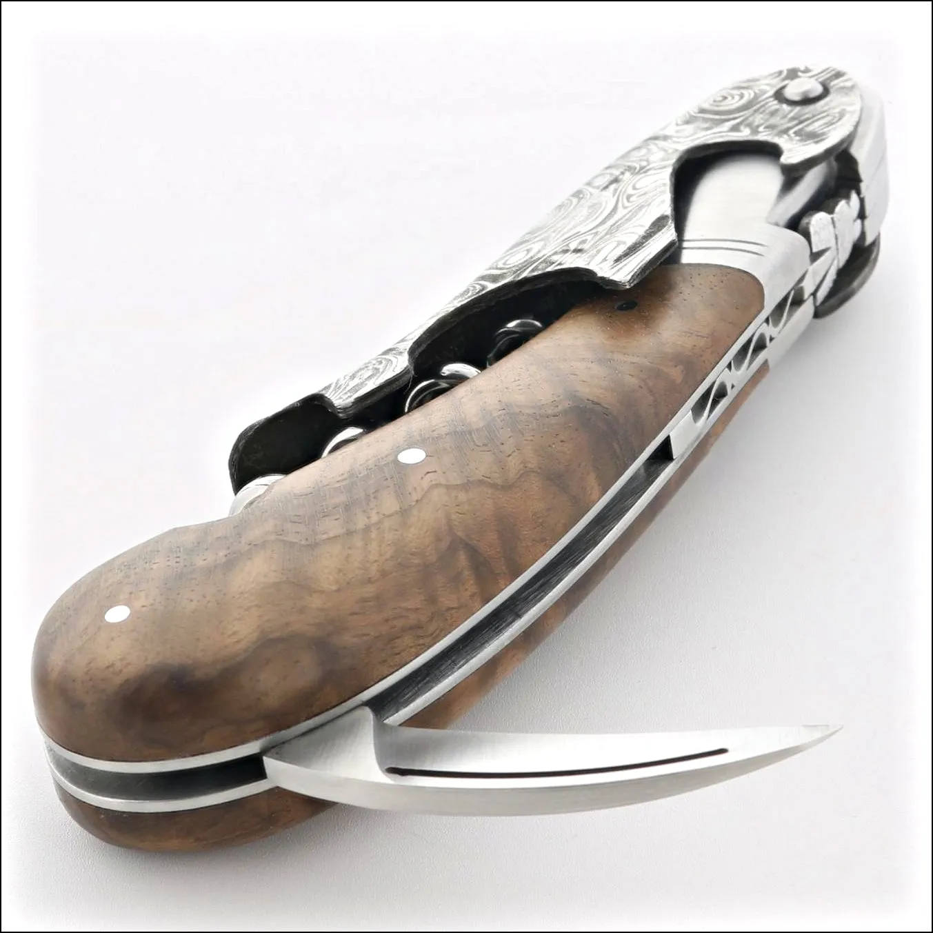 Laguiole Magnum Damascus Burled Walnut Corkscrew