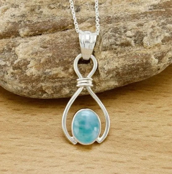 Larimar Oval Gemstone 925 Sterling Silver Handmade Pendant