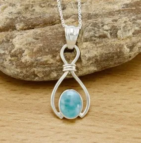 Larimar Oval Gemstone 925 Sterling Silver Handmade Pendant