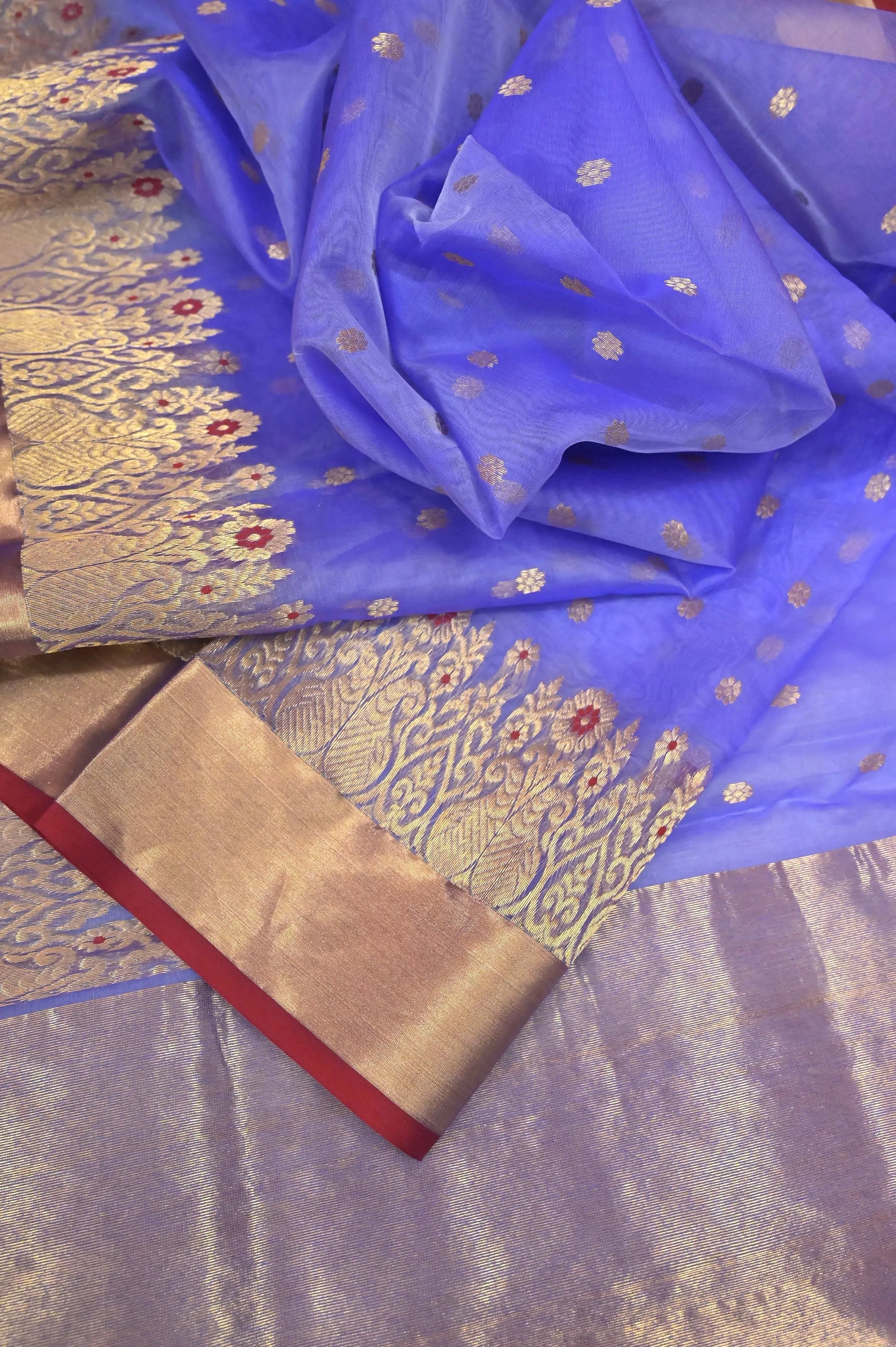 Lavender Color Pure Chanderi Saree with Zari Buti and Meenakari Border