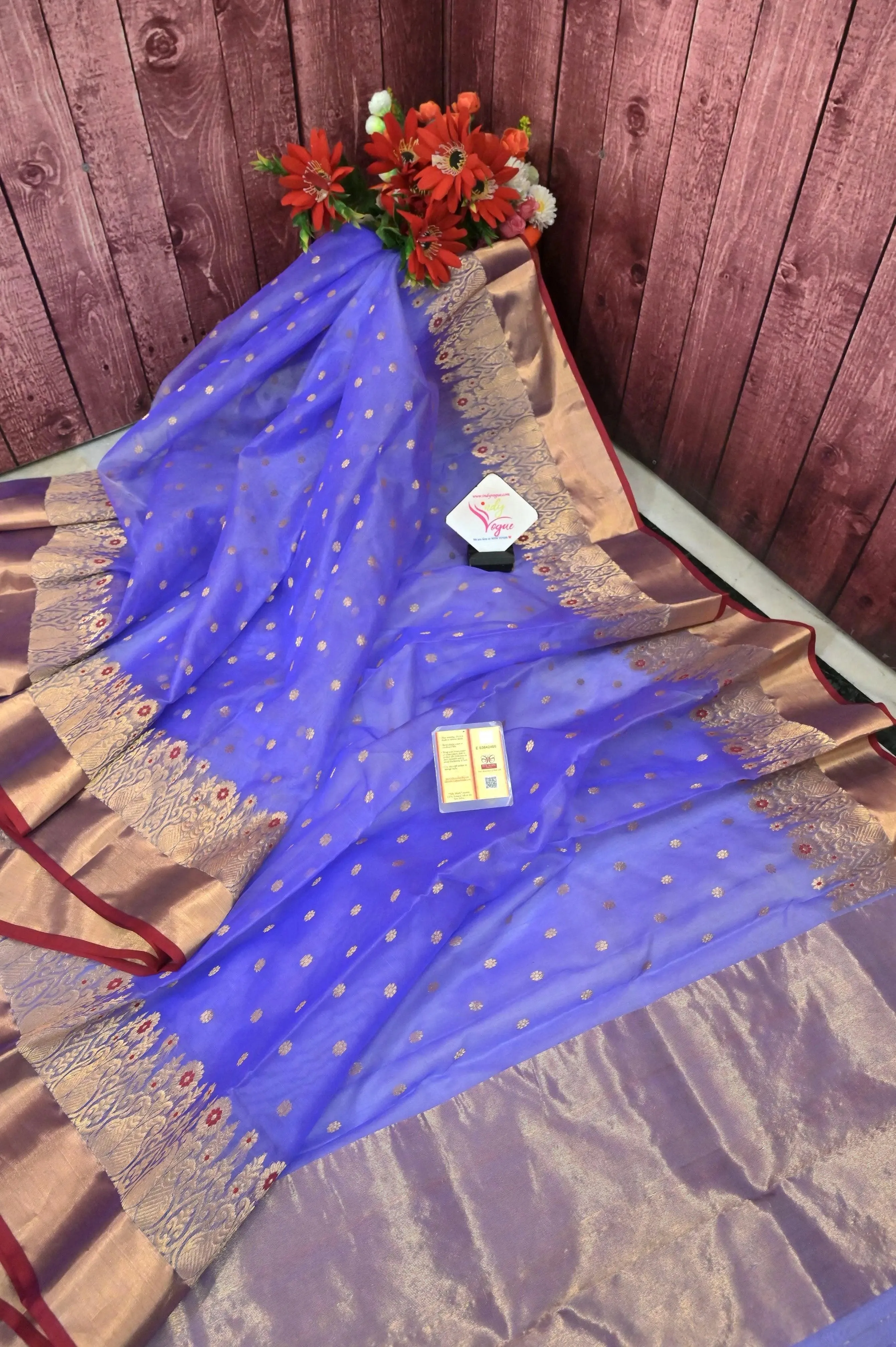 Lavender Color Pure Chanderi Saree with Zari Buti and Meenakari Border