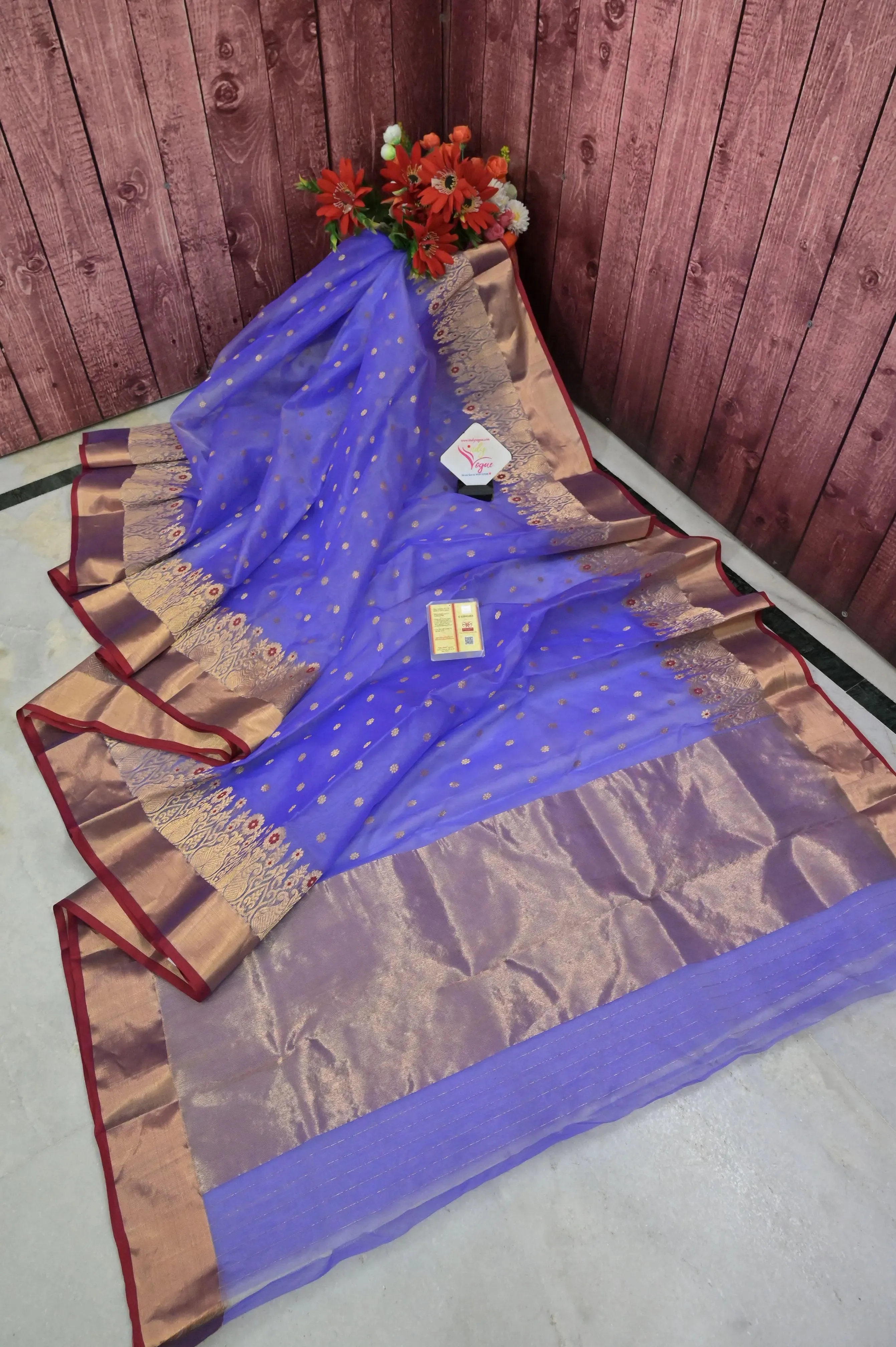 Lavender Color Pure Chanderi Saree with Zari Buti and Meenakari Border