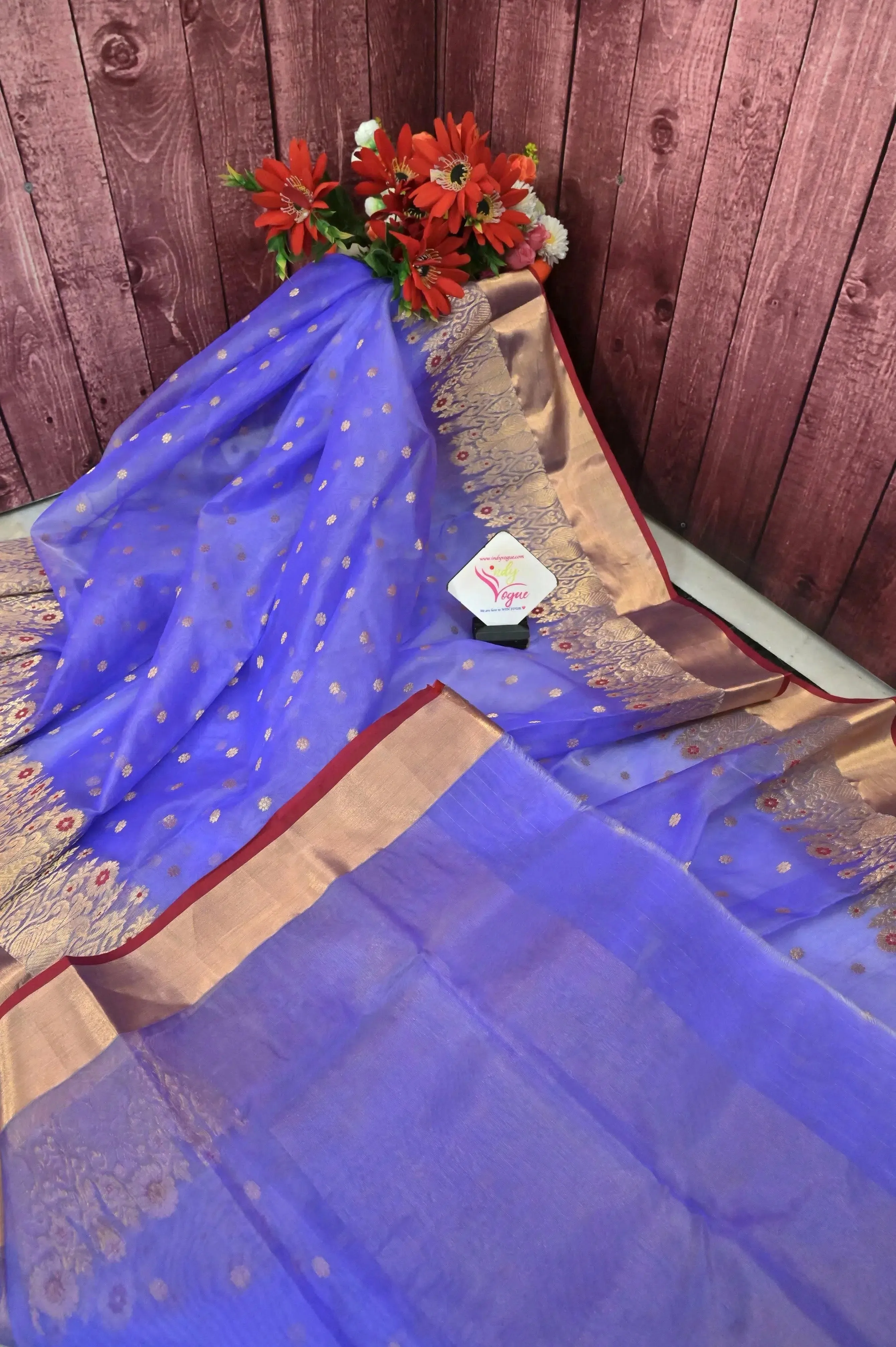 Lavender Color Pure Chanderi Saree with Zari Buti and Meenakari Border