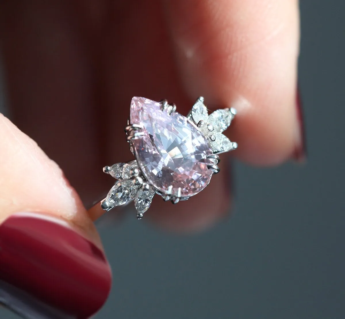 Leandra Peach Sapphire Engagement Ring